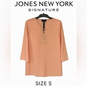 Jones New York Signature Lace-Up with Coral n Cream Striped Blouse – Size Small